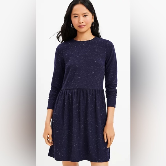LOFT Flecked Button Back Swing Dress in Blue Multi - Size Small - Picture 1 of 11